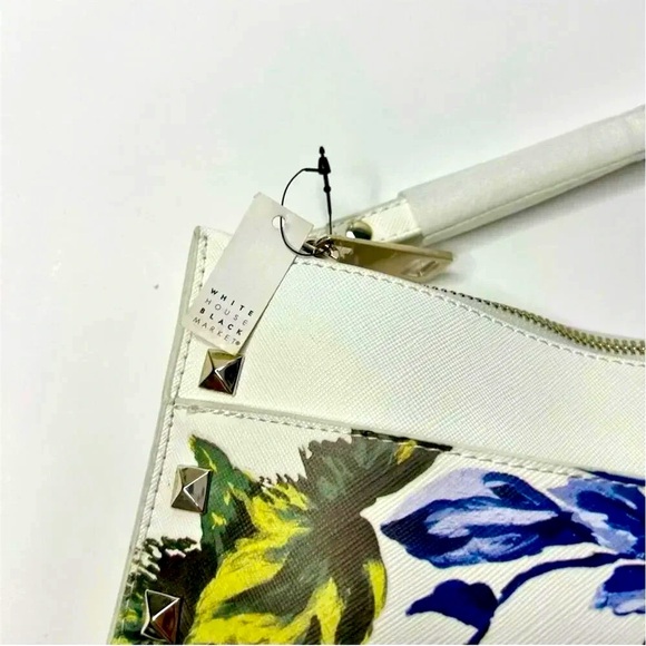 White House Black Market Hydrangea Studded Floral Clutch Wristlet White/Multi - Picture 5 of 8